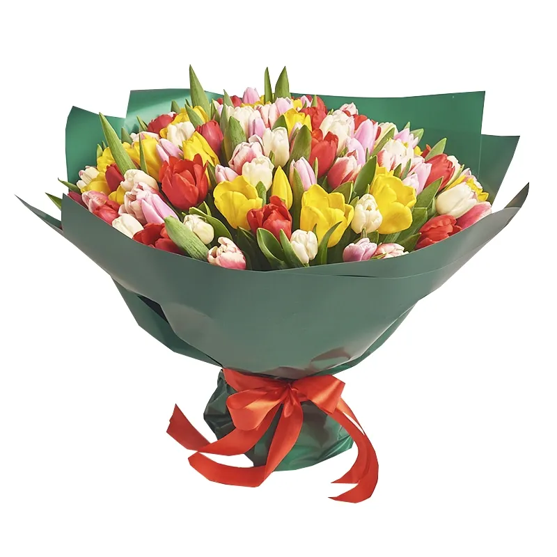 Букет из 101 тюльпана яркий микс